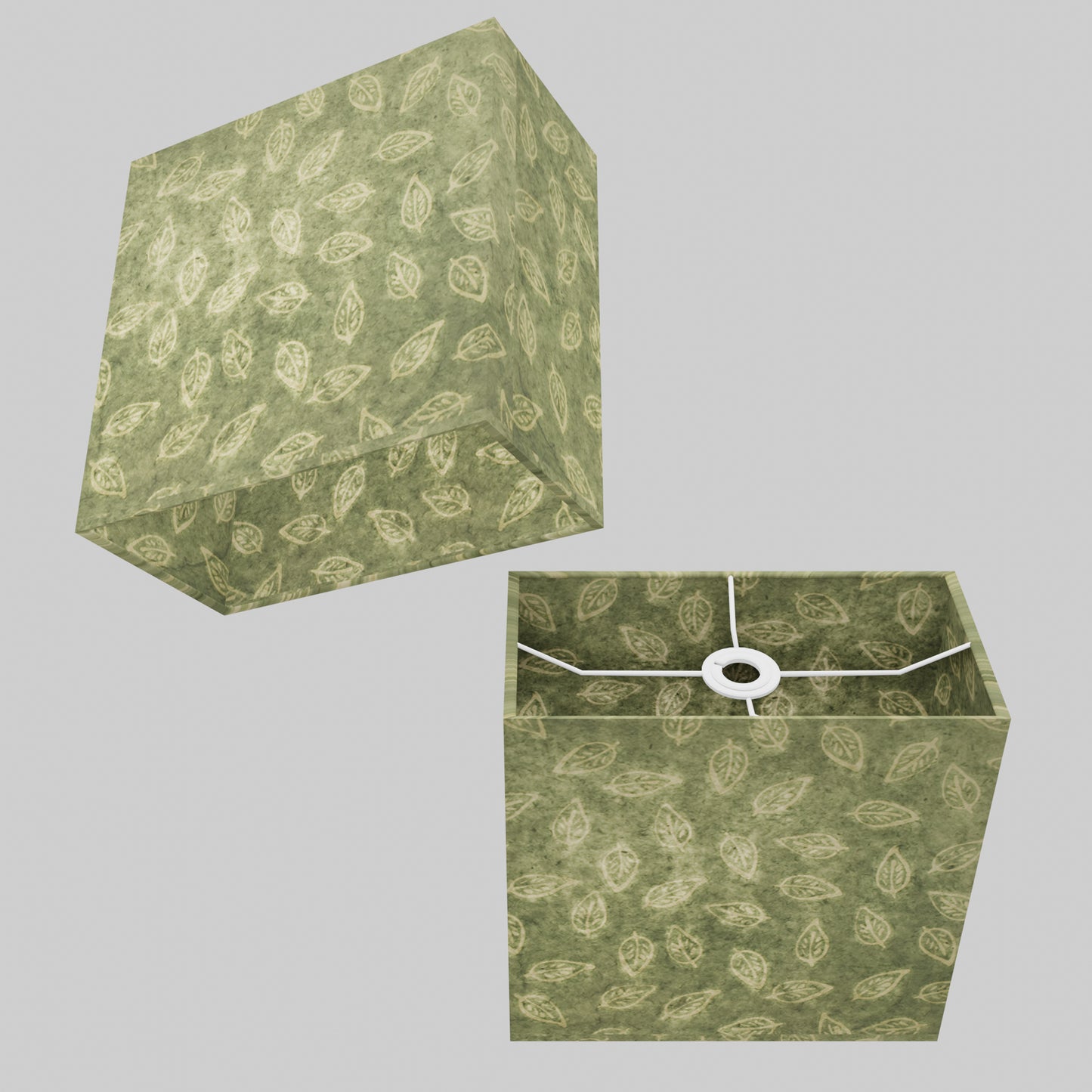 Rectangle Lamp Shade - P29 - Batik Leaf on Green, 30cm(w) x 30cm(h) x 15cm(d)