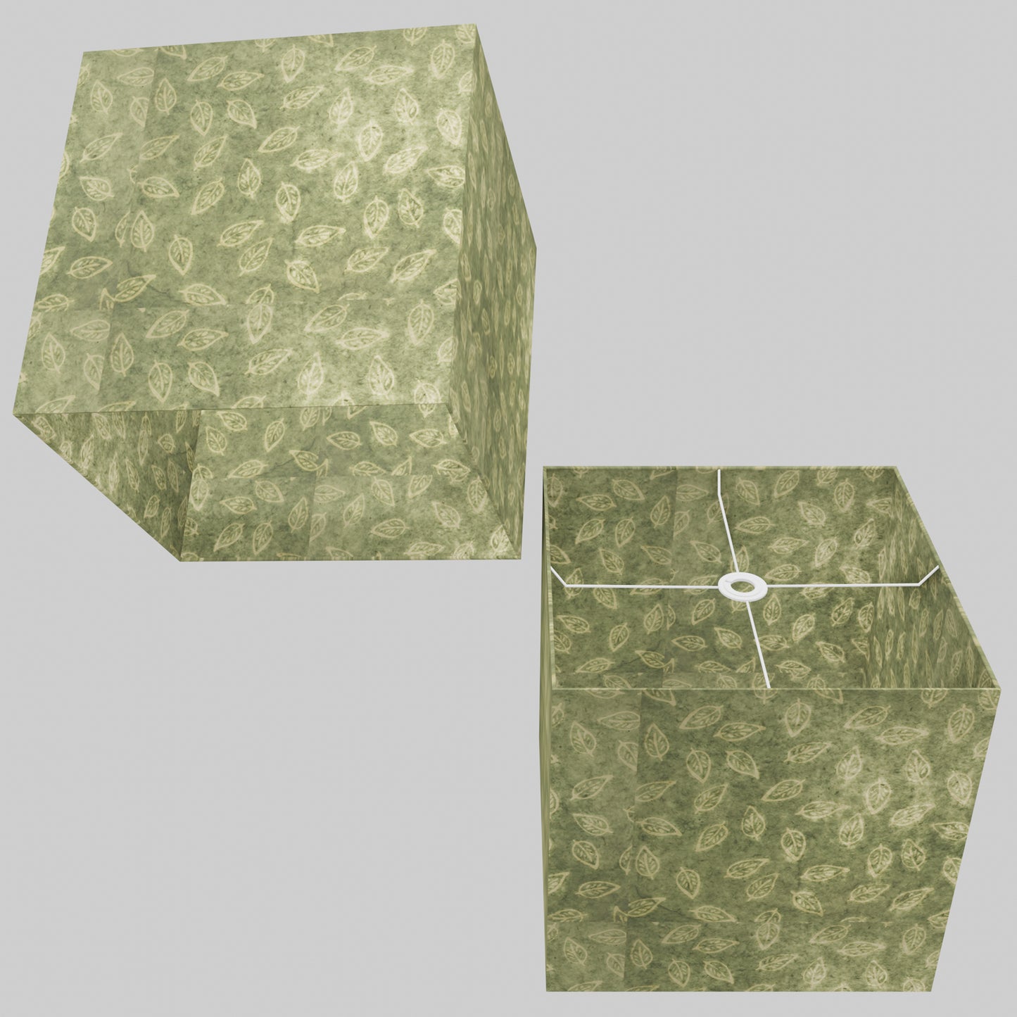 Square Lamp Shade - P29 - Batik Leaf on Green, 40cm(w) x 40cm(h) x 40cm(d)