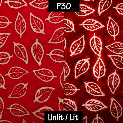 Square Lamp Shade - P30 - Batik Leaf on Red, 20cm(w) x 30cm(h) x 20cm(d) - Imbue Lighting