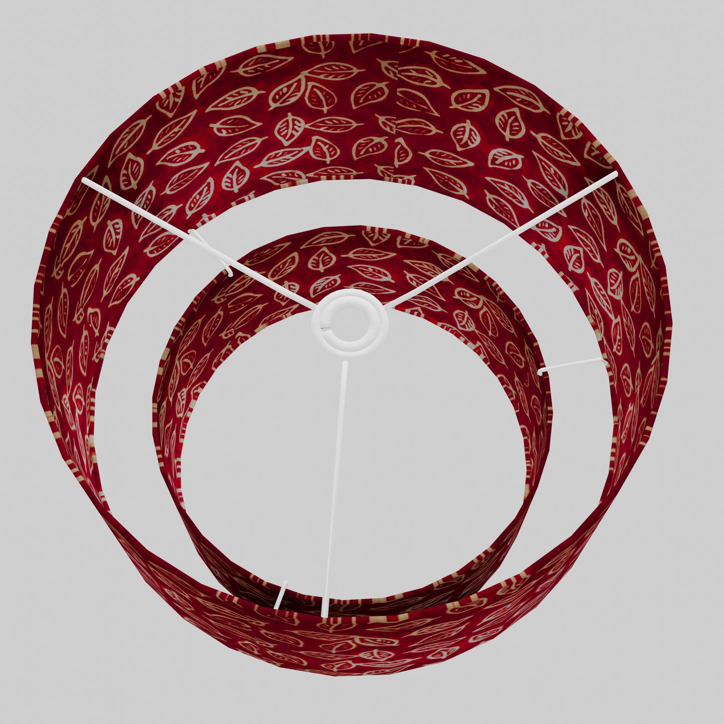 2 Tier Lamp Shade - P30 - Batik Leaf on Red, 40cm x 20cm & 30cm x 15cm