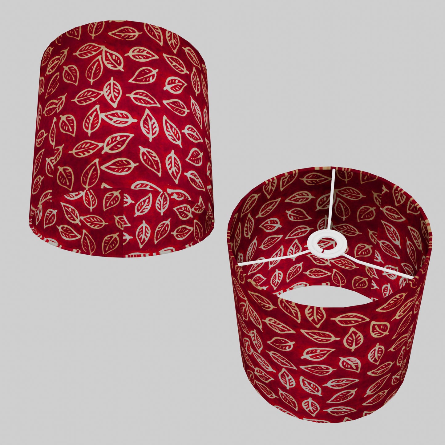 Drum Lamp Shade - P30 - Batik Leaf on Red, 25cm x 25cm