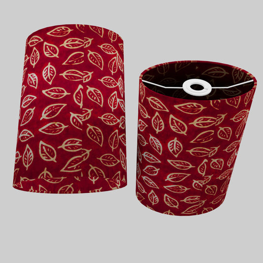Oval Lamp Shade - P30 - Batik Leaf on Red, 20cm(w) x 30cm(h) x 13cm(d)