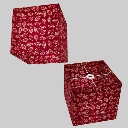 Square Lamp Shade - P30 - Batik Leaf on Red, 30cm(w) x 30cm(h) x 30cm(d)