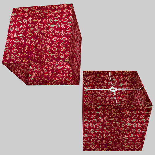 Square Lamp Shade - P30 - Batik Leaf on Red, 40cm(w) x 40cm(h) x 40cm(d)