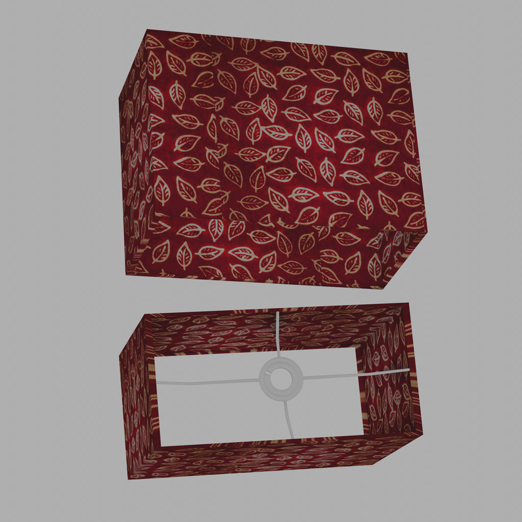 Rectangle Lamp Shade - P30 - Batik Leaf on Red, 40cm(w) x 30cm(h) x 20cm(d)