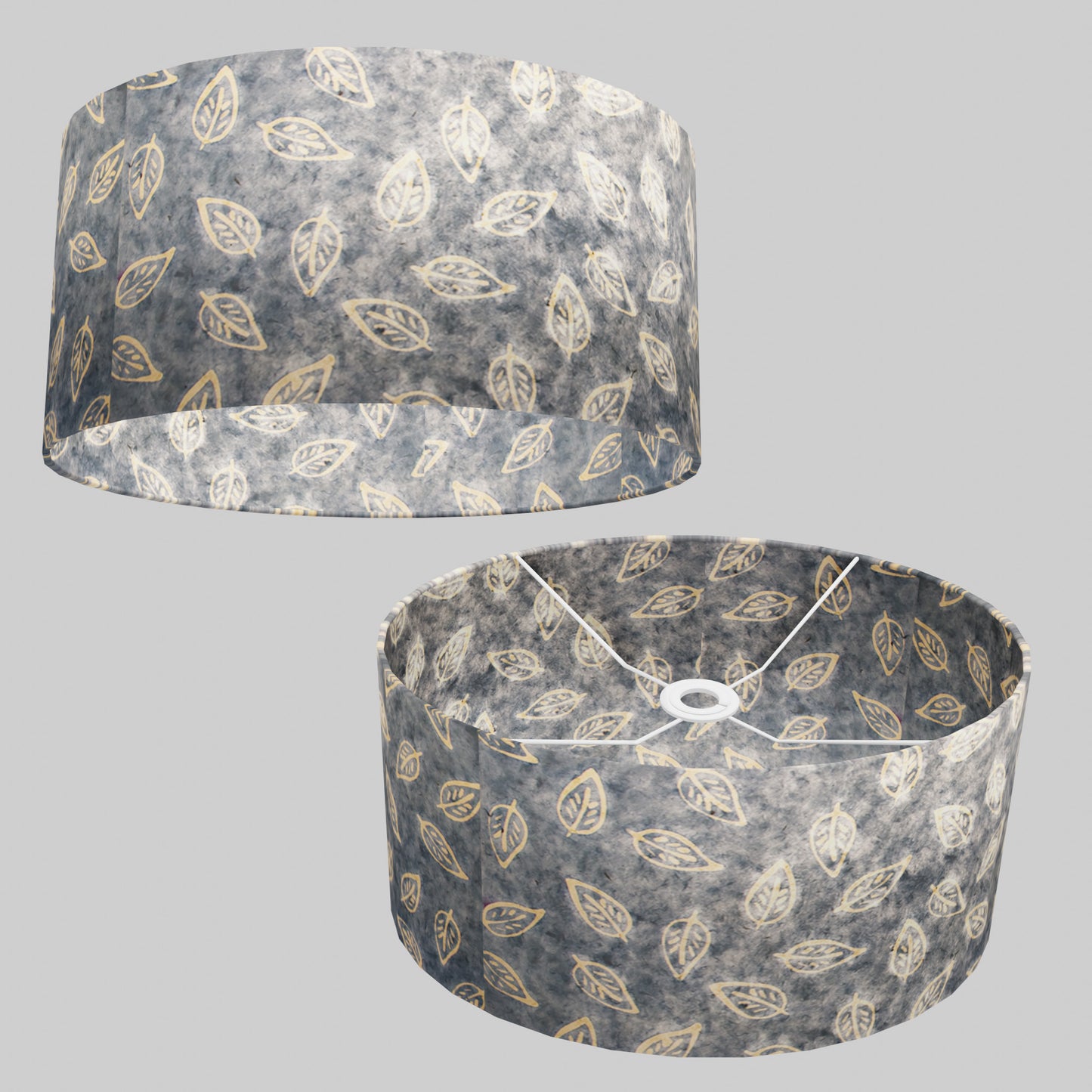 Oval Lamp Shade - P31 - Batik Leaf on Blue, 40cm(w) x 20cm(h) x 30cm(d)