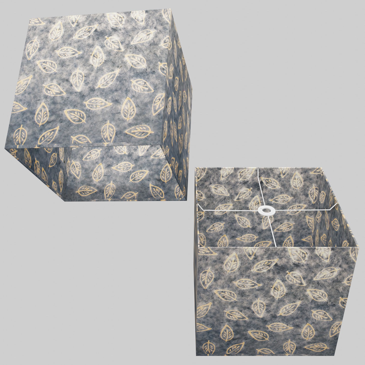 Square Lamp Shade - P31 - Batik Leaf on Blue, 40cm(w) x 40cm(h) x 40cm(d)