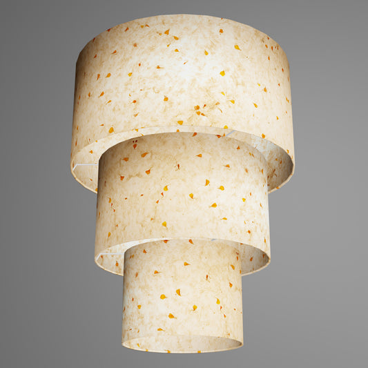 3 Tier Lamp Shade - P32 - Marigold Petals on Natural Lokta, 40cm x 20cm, 30cm x 17.5cm & 20cm x 15cm