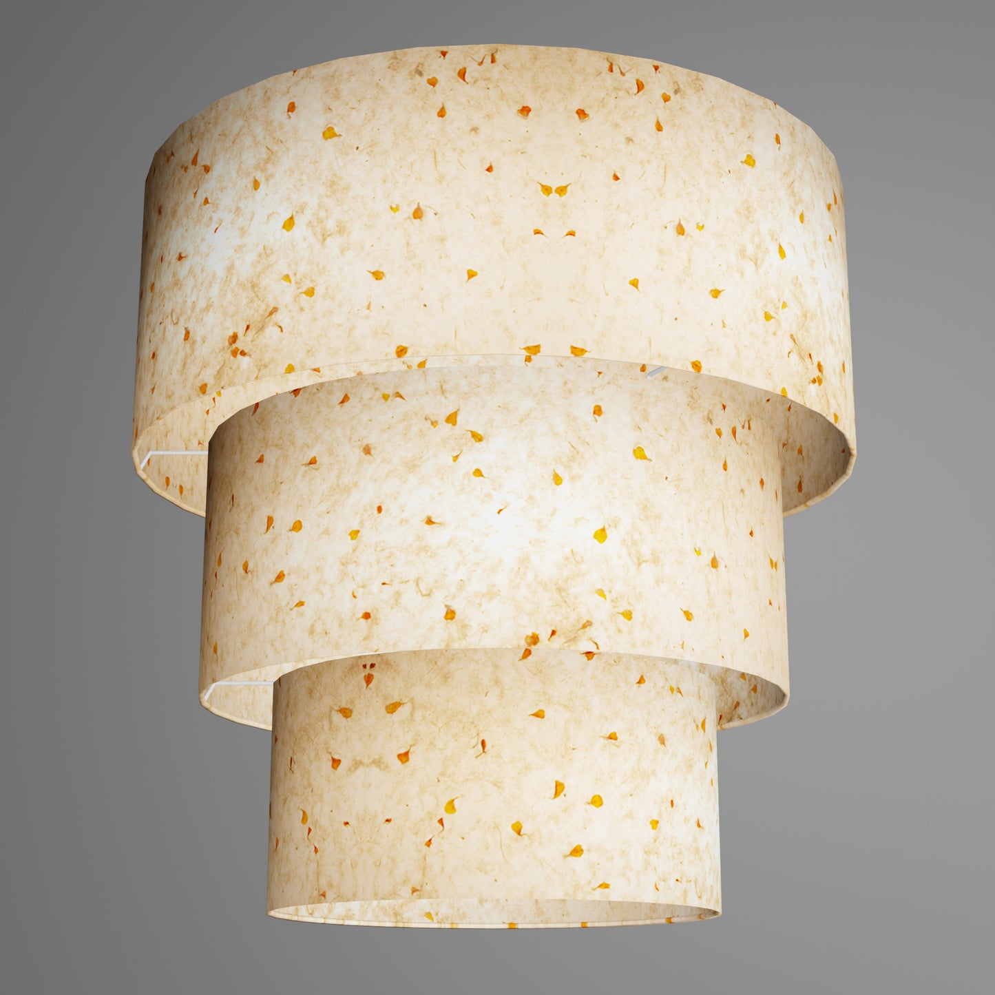 3 Tier Lamp Shade - P32 - Marigold Petals on Natural Lokta, 50cm x 20cm, 40cm x 17.5cm & 30cm x 15cm