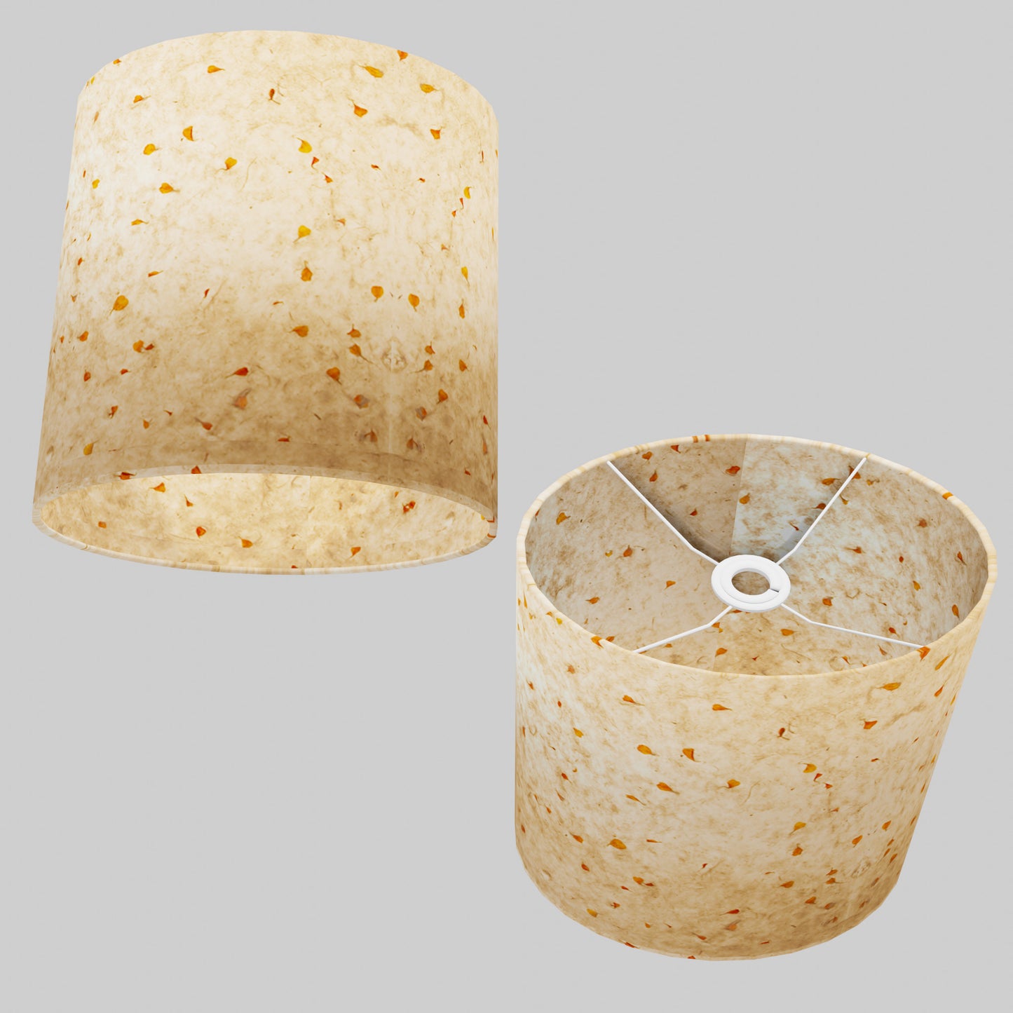 Oval Lamp Shade - P32 - Marigold Petals on Natural Lokta, 30cm(w) x 30cm(h) x 22cm(d)