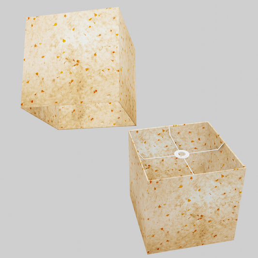 Square Lamp Shade - P32 - Marigold Petals on Natural Lokta, 30cm(w) x 30cm(h) x 30cm(d)