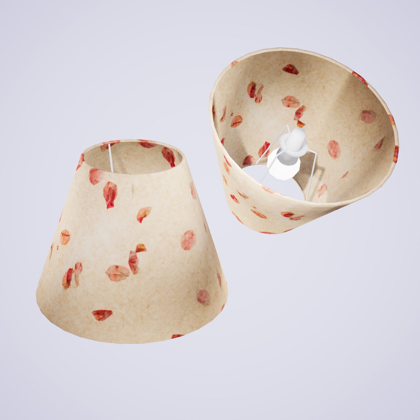 Conical Lamp Shade P33 - Rose Petals on Natural Lokta, 15cm(top) x 30cm(bottom) x 22cm(height)