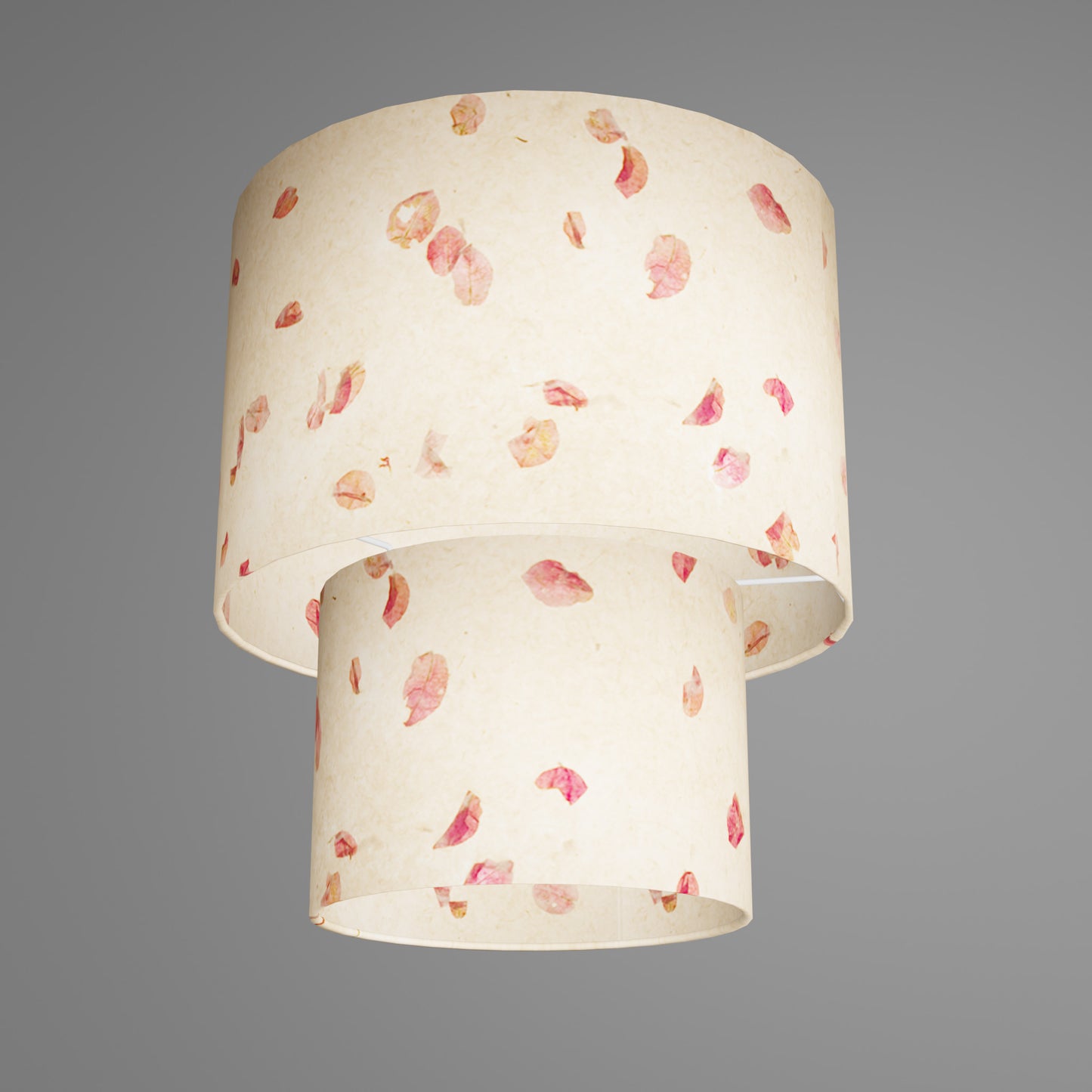 2 Tier Lamp Shade - P33 - Rose Petals on Natural Lokta, 30cm x 20cm & 20cm x 15cm