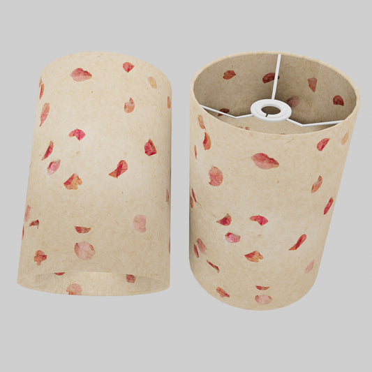 Drum Lamp Shade - P33 - Rose Petals on Natural Lokta, 20cm(d) x 30cm(h)