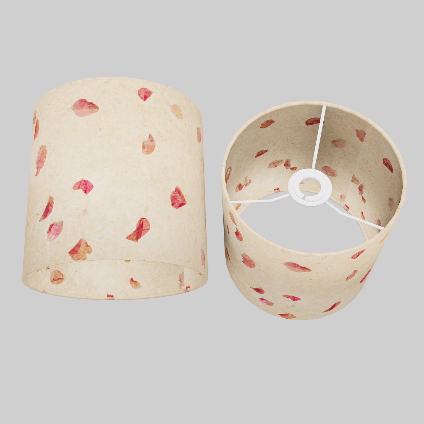 Drum Lamp Shade - P33 - Rose Petals on Natural Lokta, 20cm(d) x 20cm(h)