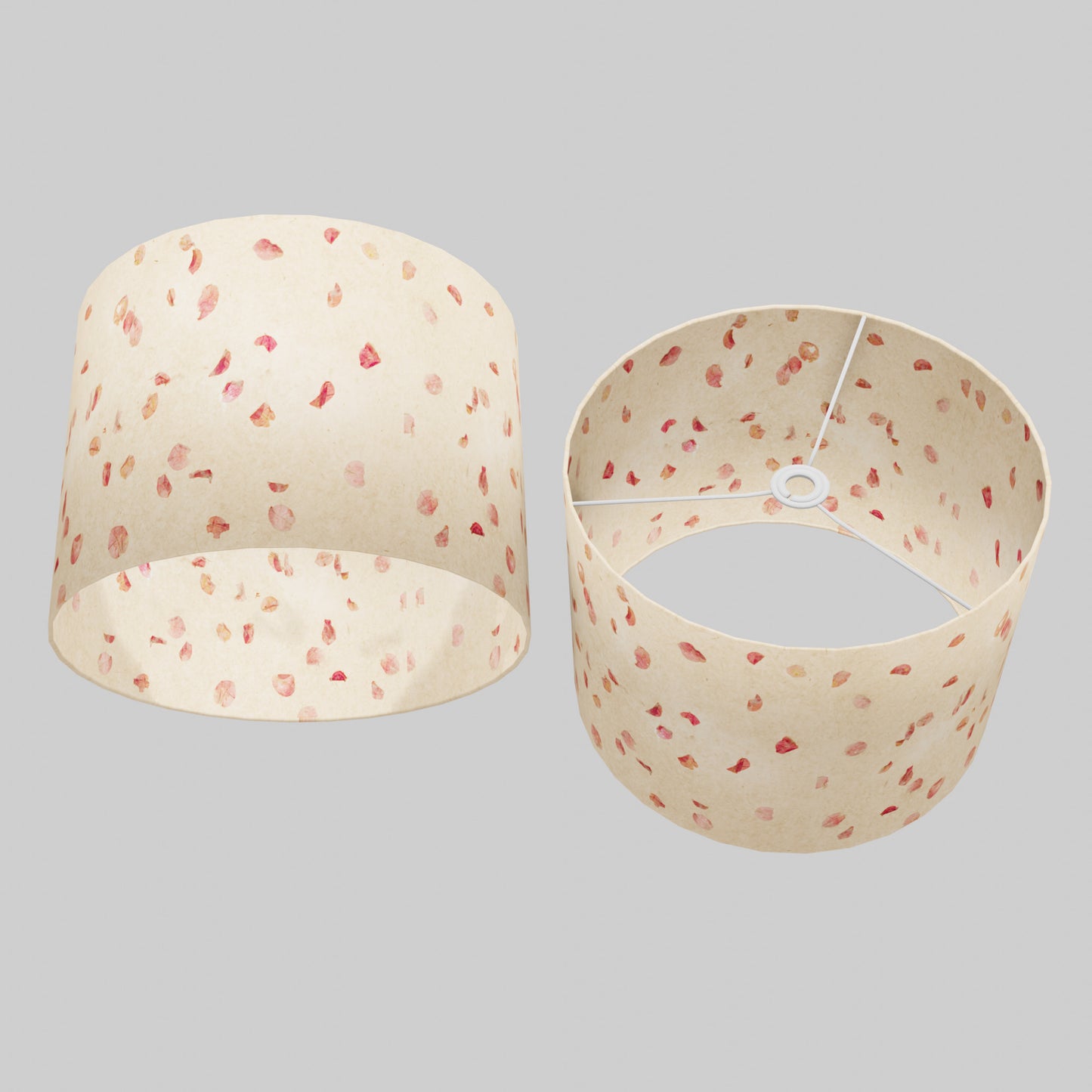 Drum Lamp Shade - P33 - Rose Petals on Natural Lokta, 40cm(d) x 30cm(h)