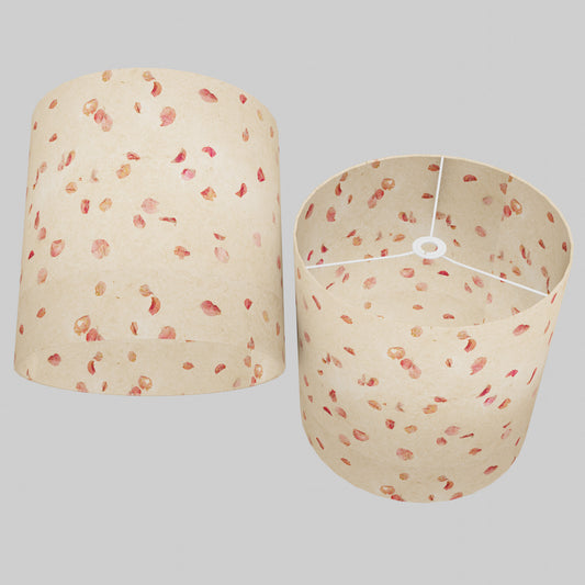 Drum Lamp Shade - P33 - Rose Petals on Natural Lokta, 40cm(d) x 40cm(h)