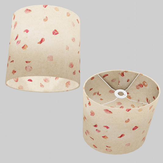 Oval Lamp Shade - P33 - Rose Petals on Natural Lokta, 30cm(w) x 30cm(h) x 22cm(d)