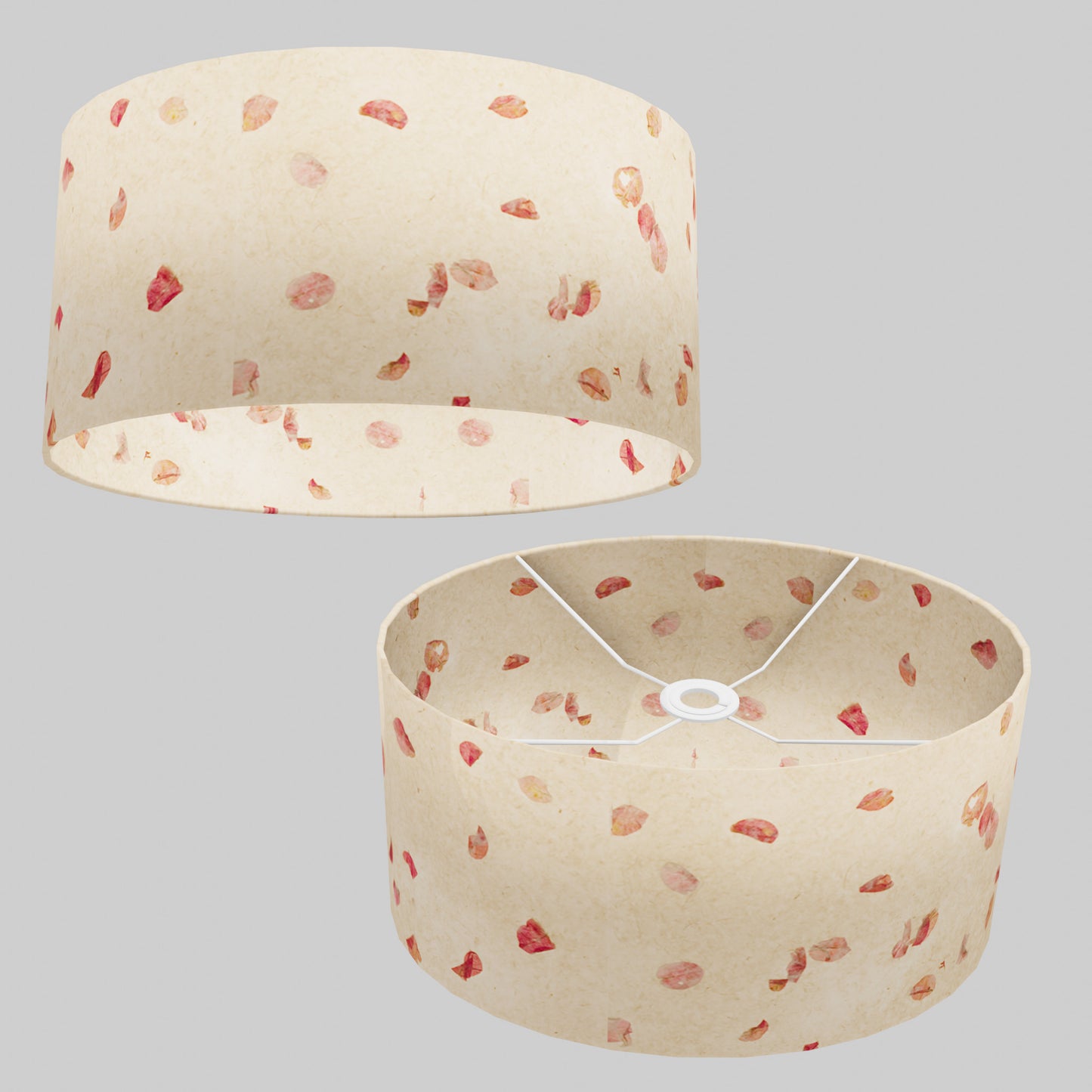 Oval Lamp Shade - P33 - Rose Petals on Natural Lokta, 40cm(w) x 20cm(h) x 30cm(d)