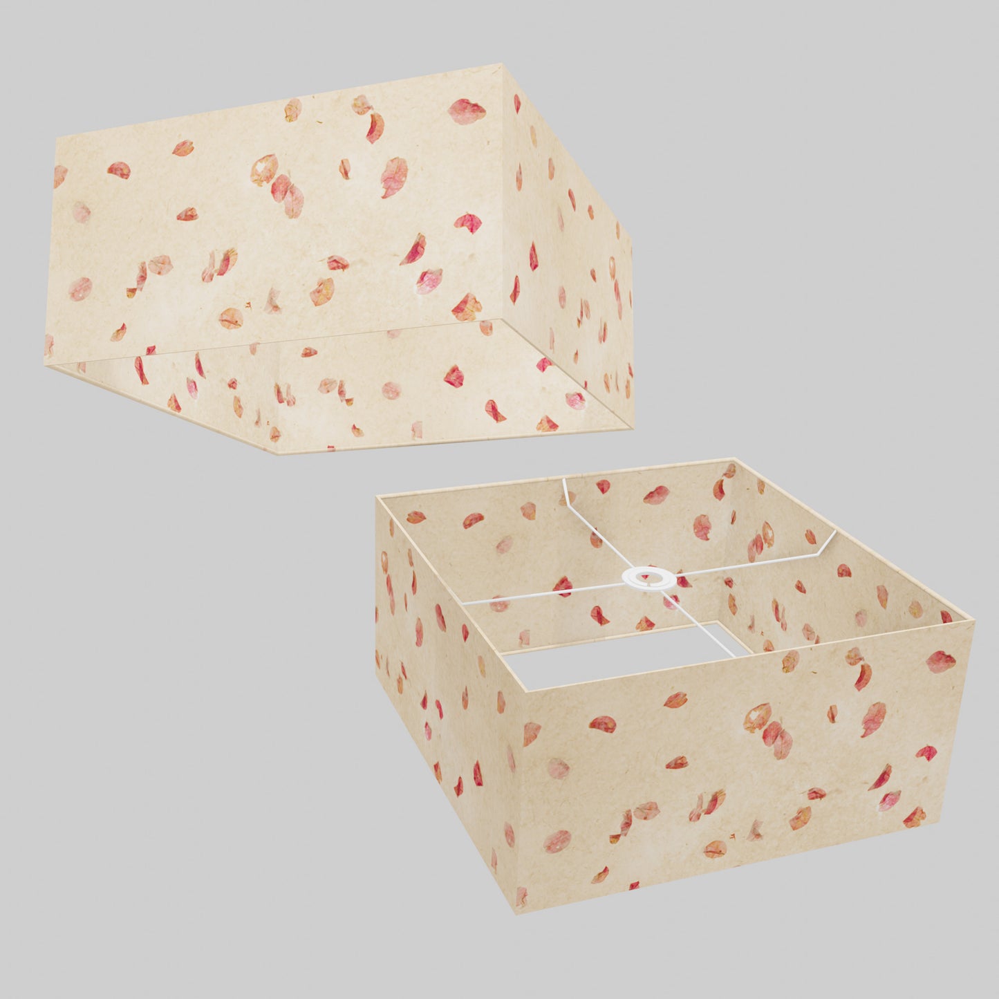 Square Lamp Shade - P33 - Rose Petals on Natural Lokta, 40cm(w) x 20cm(h) x 40cm(d)