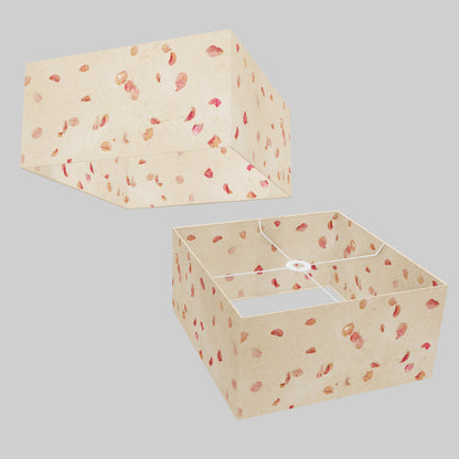 Square Lamp Shade - P33 - Rose Petals on Natural Lokta, 40cm(w) x 20cm(h) x 40cm(d)