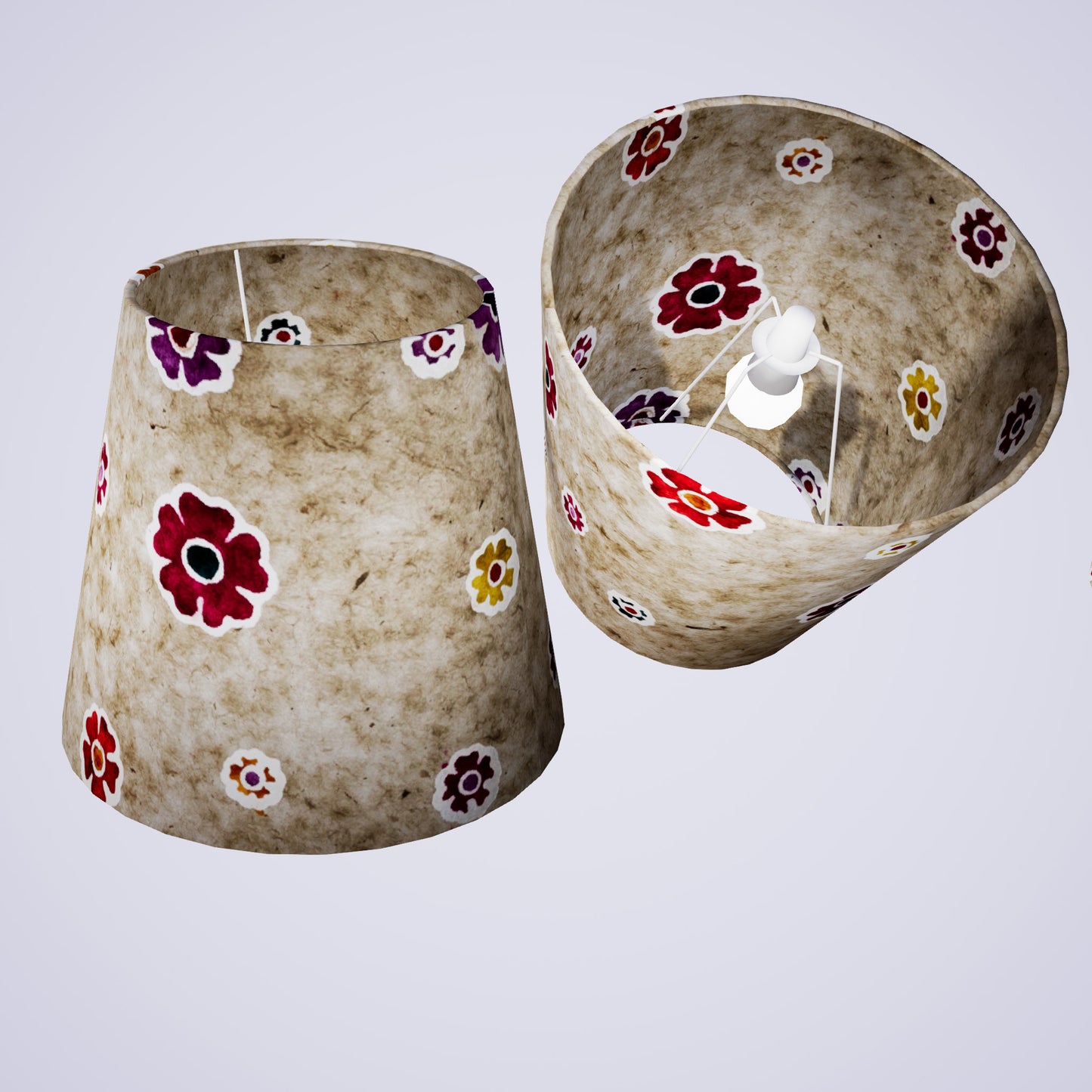 Conical Lamp Shade P35 - Batik Multi Flower on Natural, 23cm(top) x 35cm(bottom) x 31cm(height)