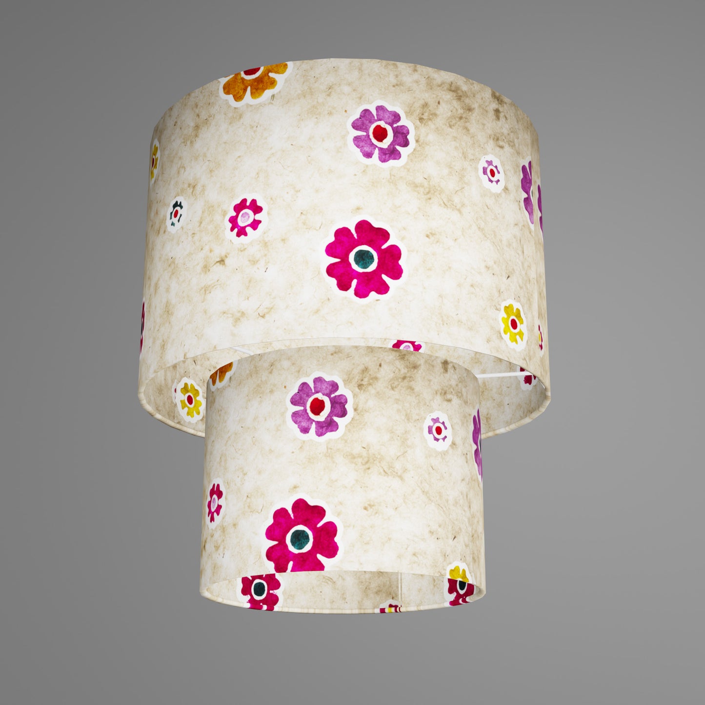 2 Tier Lamp Shade - P35 - Batik Multi Flower on Natural, 30cm x 20cm & 20cm x 15cm