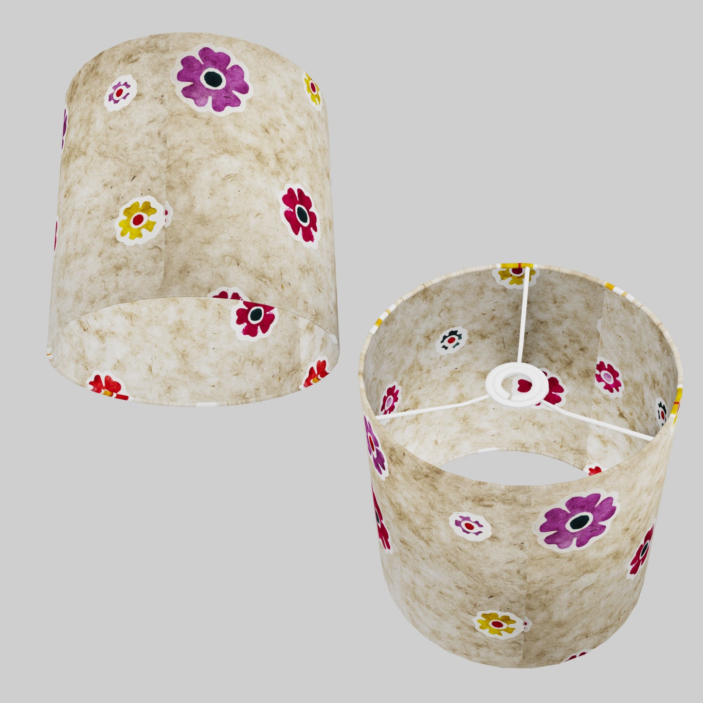 Drum Lamp Shade - P35 - Batik Multi Flower on Natural, 25cm x 25cm