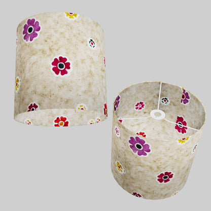 Drum Lamp Shade - P35 - Batik Multi Flower on Natural, 30cm(d) x 30cm(h)
