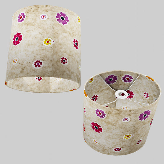 Oval Lamp Shade - P35 - Batik Multi Flower on Natural, 30cm(w) x 30cm(h) x 22cm(d)