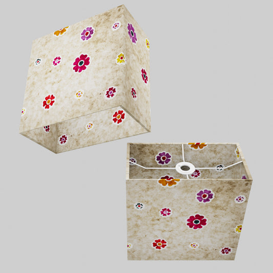 Rectangle Lamp Shade - P35 - Batik Multi Flower on Natural, 30cm(w) x 30cm(h) x 15cm(d)