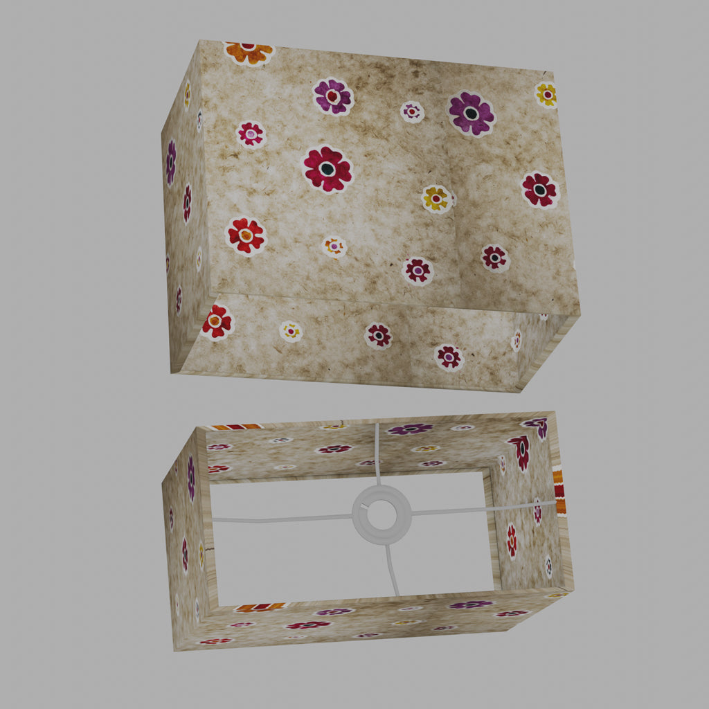 Rectangle Lamp Shade - P35 - Batik Multi Flower on Natural, 40cm(w) x 30cm(h) x 20cm(d)