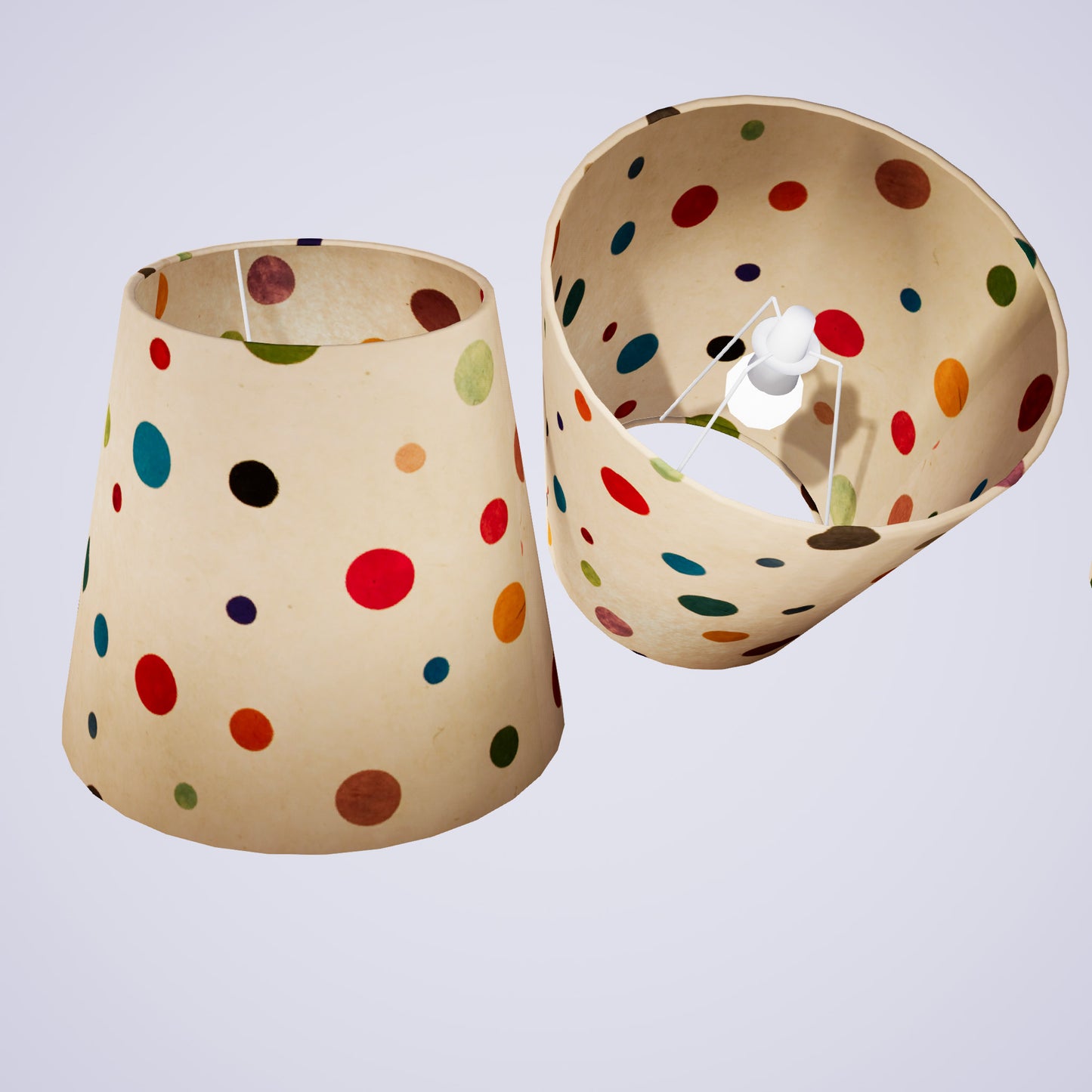 Conical Lamp Shade P39 - Polka Dots on Natural Lokta, 23cm(top) x 35cm(bottom) x 31cm(height)