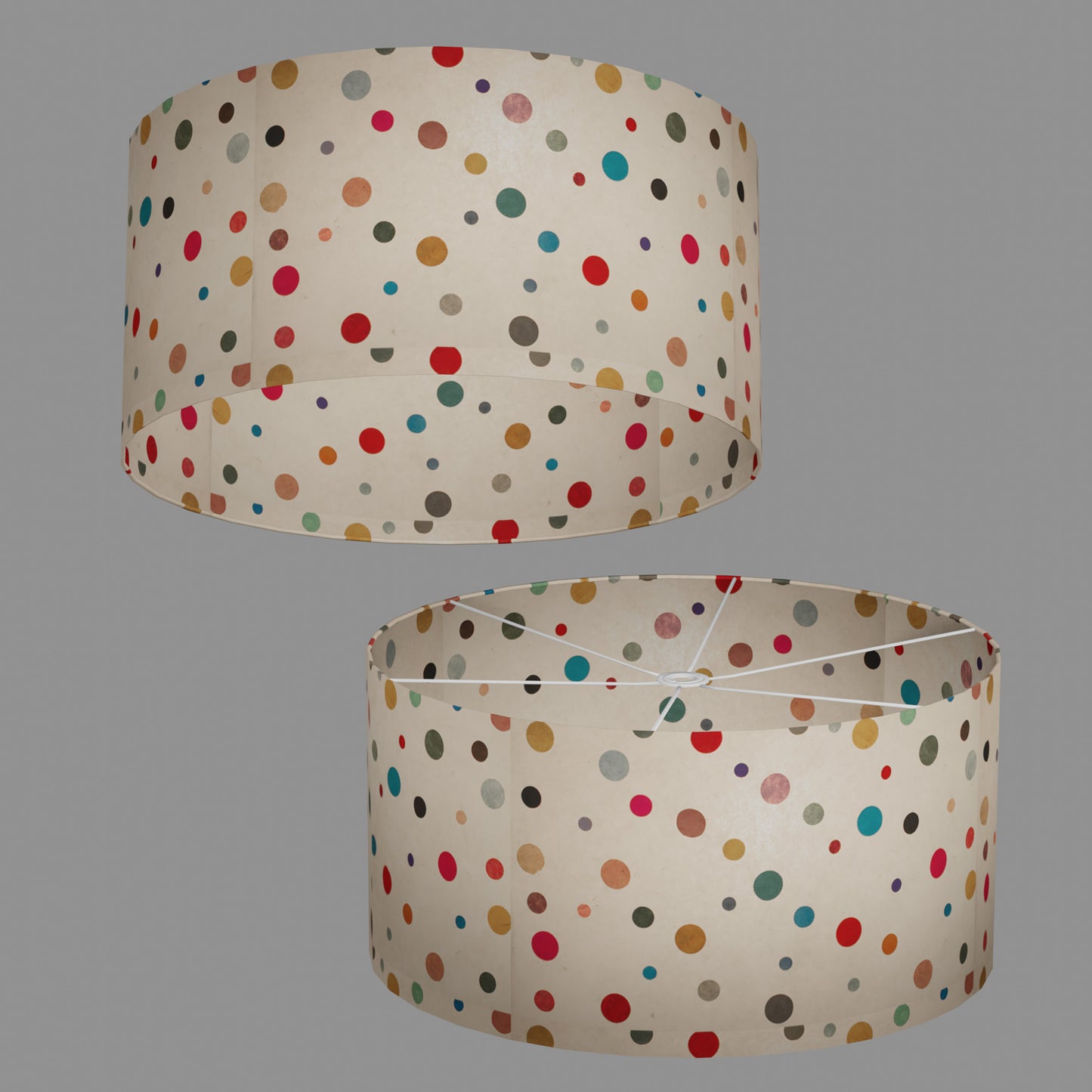 Drum Lamp Shade - P39 - Polka Dots on Natural Lokta, 60cm(d) x 30cm(h)
