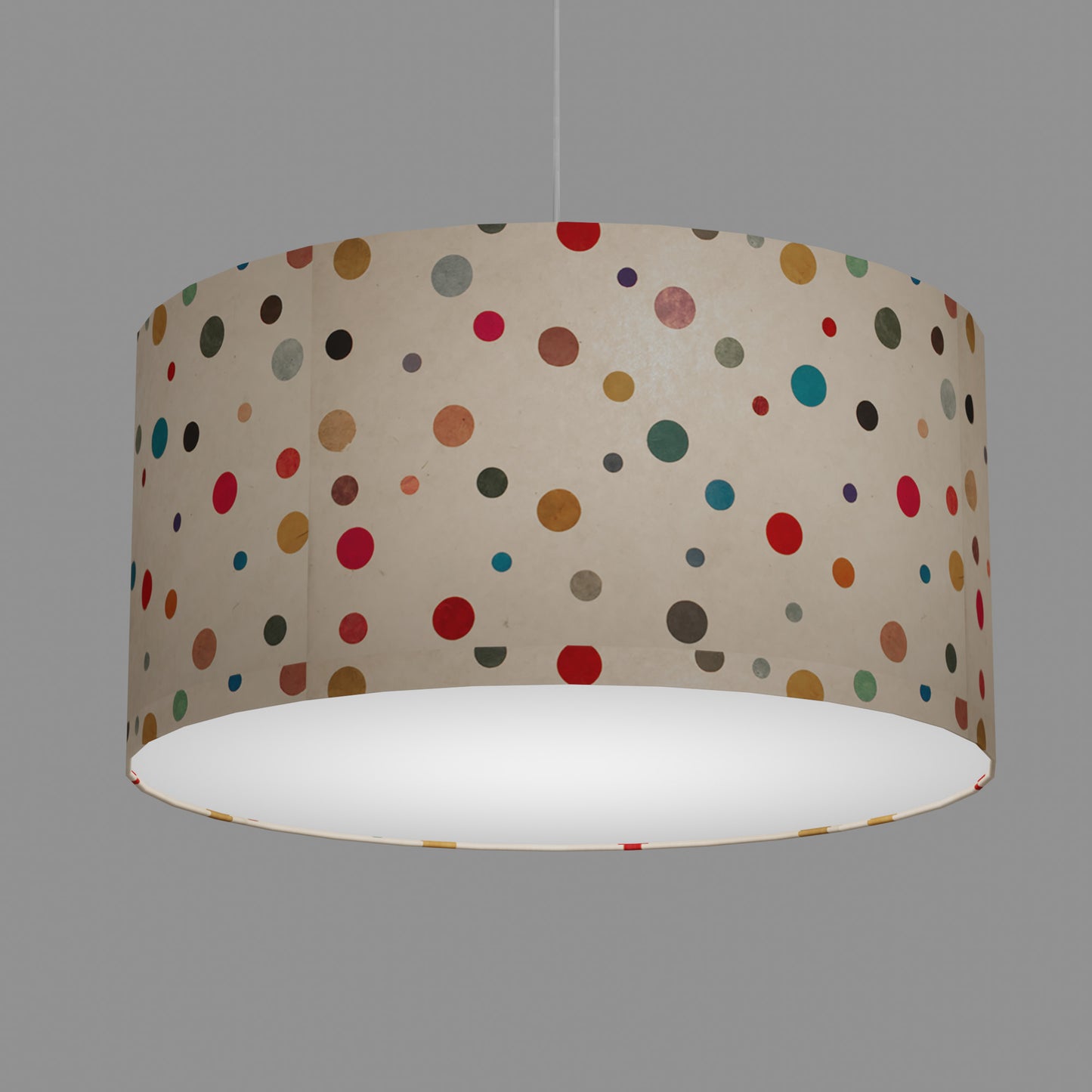 Drum Lamp Shade - P39 - Polka Dots on Natural Lokta, 60cm(d) x 30cm(h)