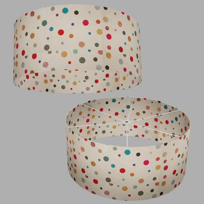 Drum Lamp Shade - P39 - Polka Dots on Natural Lokta, 70cm(d) x 30cm(h)