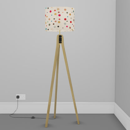 Oak Tripod Floor Lamp - P39 - Polka Dots on Natural Lokta