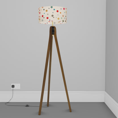 Sapele Tripod Floor Lamp - P39 - Polka Dots on Natural Lokta