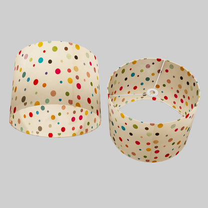 Drum Lamp Shade - P39 - Polka Dots on Natural Lokta, 40cm(d) x 30cm(h)