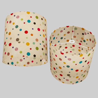 Drum Lamp Shade - P39 - Polka Dots on Natural Lokta, 40cm(d) x 40cm(h)