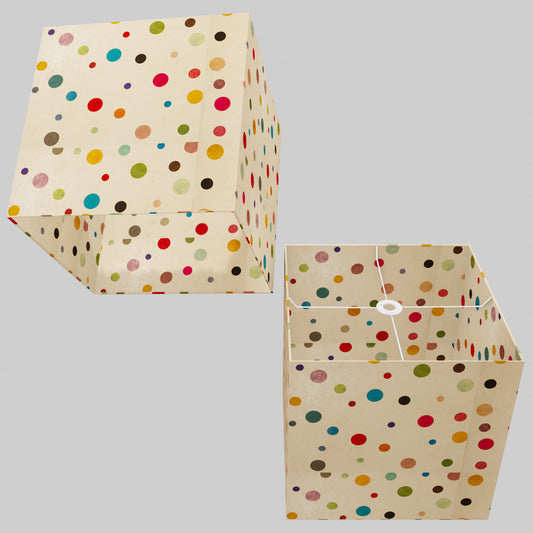 Square Lamp Shade - P39 - Polka Dots on Natural Lokta, 40cm(w) x 40cm(h) x 40cm(d)