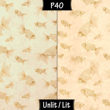 Drum Lamp Shade - P40 - Gold Fish Screen Print on Natural Lokta, 40cm(d) x 30cm(h)