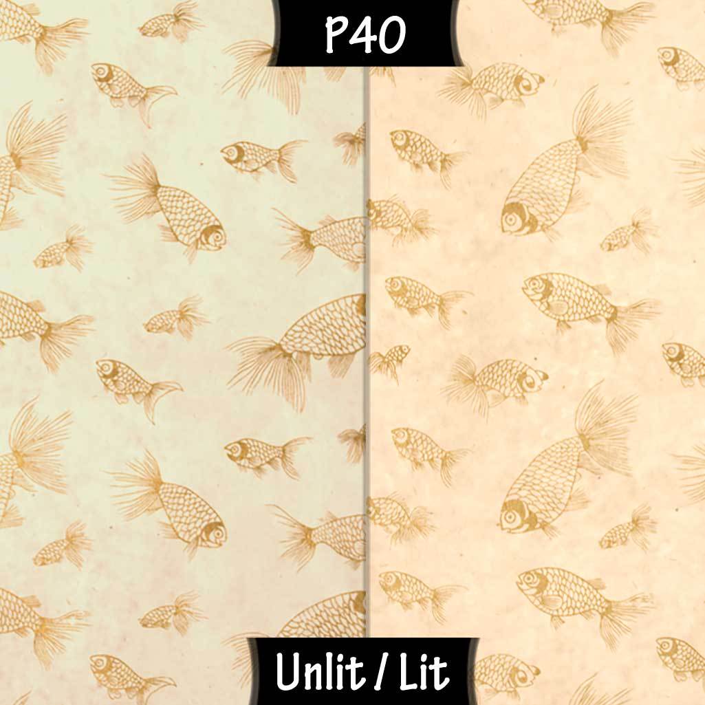 Square Lamp Shade - P40 - Gold Fish Screen Print on Natural Lokta, 20cm(w) x 20cm(h) x 20cm(d) - Imbue Lighting