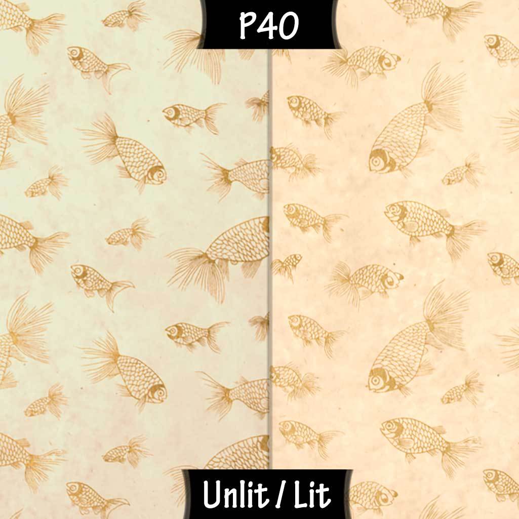 Oval Lamp Shade - P40 - Gold Fish Screen Print on Natural Lokta, 20cm(w) x 30cm(h) x 13cm(d)