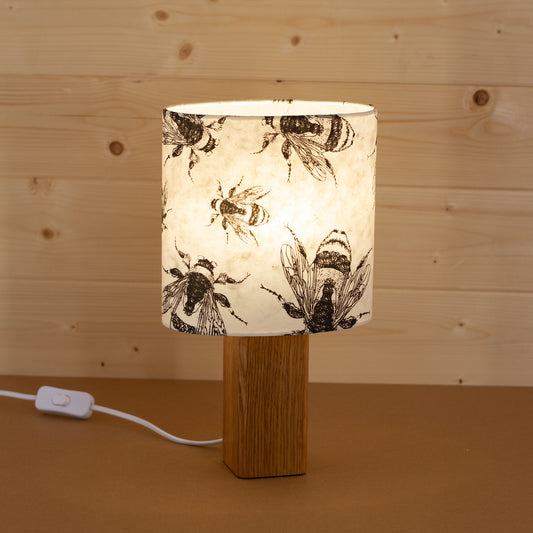 Square Oak Table Lamp with Oval Lamp Shade P42 - Bees Screen Print