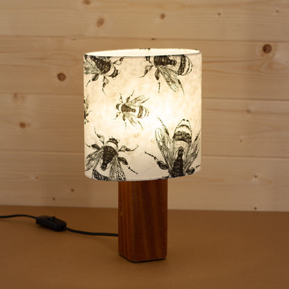 Square Sapele Table Lamp with Oval Lamp Shade P42 - Bees Screen Print