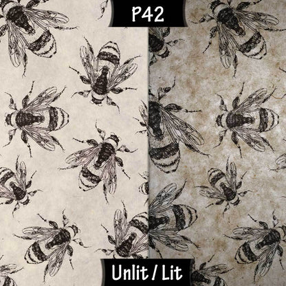 Drum Lamp Shade - P42 - Bees Screen Print on Natural Lokta, 50cm(d) x 20cm(h)