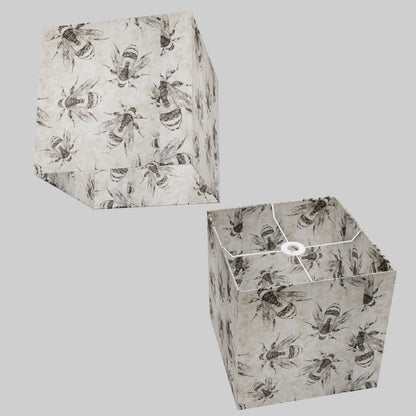 Square Lamp Shade - P42 - Bees Screen Print on Natural Lokta, 30cm(w) x 30cm(h) x 30cm(d)