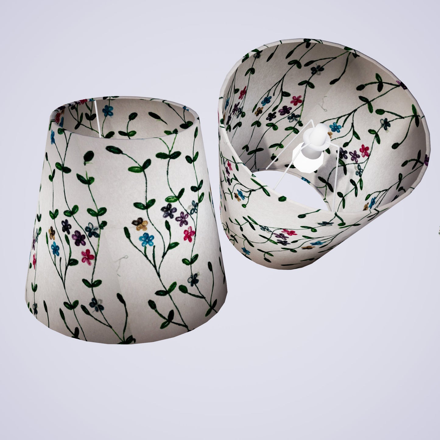 Conical Lamp Shade P43 - Embroidered Flowers on White, 23cm(top) x 35cm(bottom) x 31cm(height)