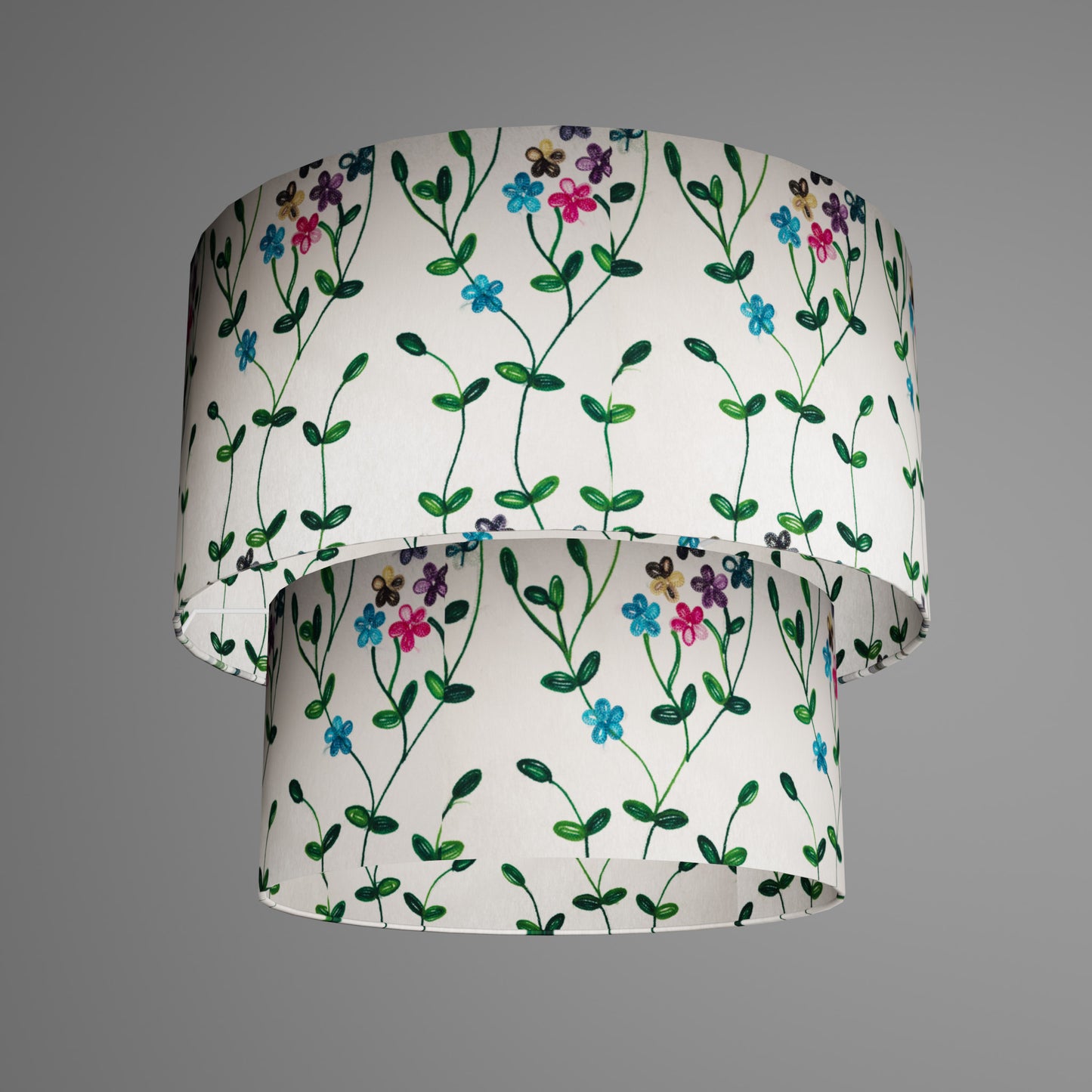 2 Tier Lamp Shade - P43 - Embroidered Flowers on White, 40cm x 20cm & 30cm x 15cm